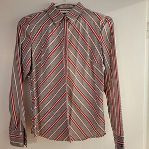 Tommy Hilfiger blouse stripes fitted stripes button streach women's Sz 6